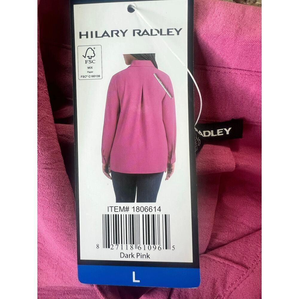 NWT Hilary Radley Women's Button Front Blouse, Large, Dark Pink. Lightweight - Picture 6 of 11